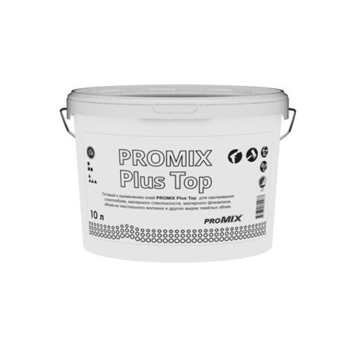 Клей готовый PROMIX Plus Top для наклеивания стеклообоев, малярного стекловолокна, флизелина и т.д. (ведро 10кг) круглое ведро 